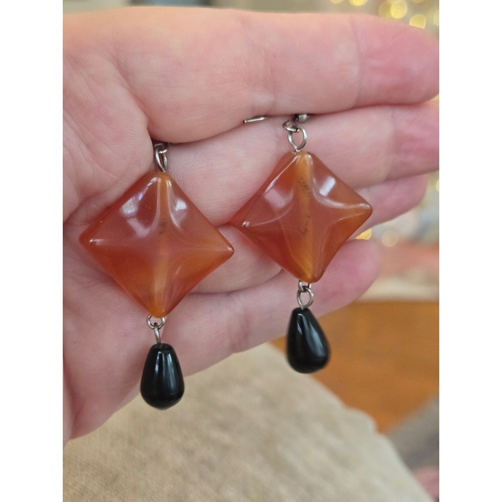Carnelian and Onyx? Earrings Dangle Drop Vintage